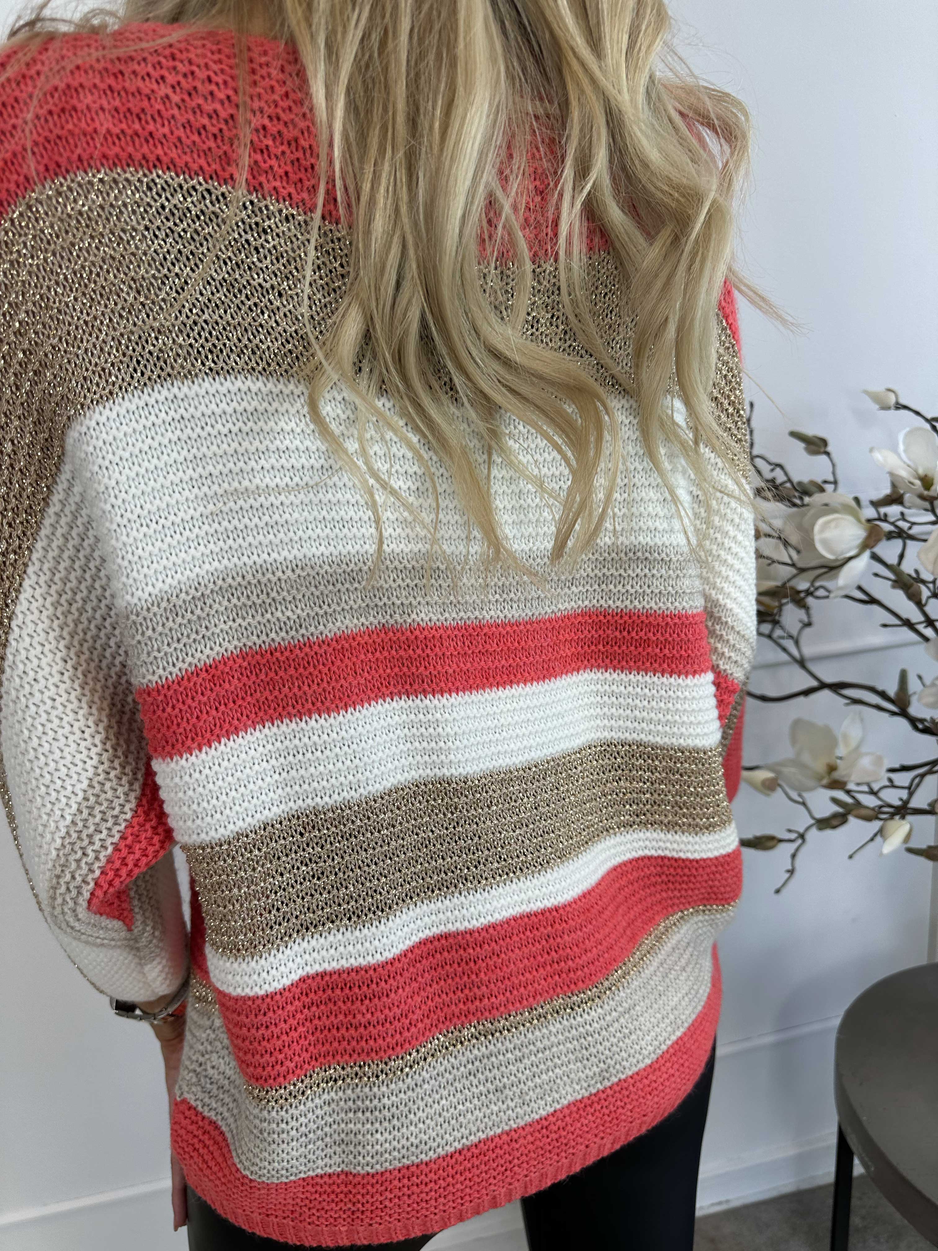 Nina - Stickad blus med ull- och guldränder